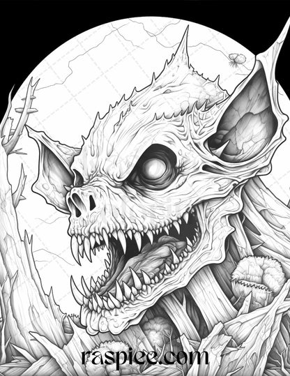 66 Horror Zombie Animals Grayscale Coloring Pages Printable for Adults, PDF File Instant Download