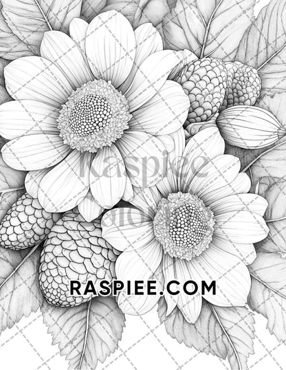Fall Flowers Adult Coloring Pages Printable PDF Instant Download
