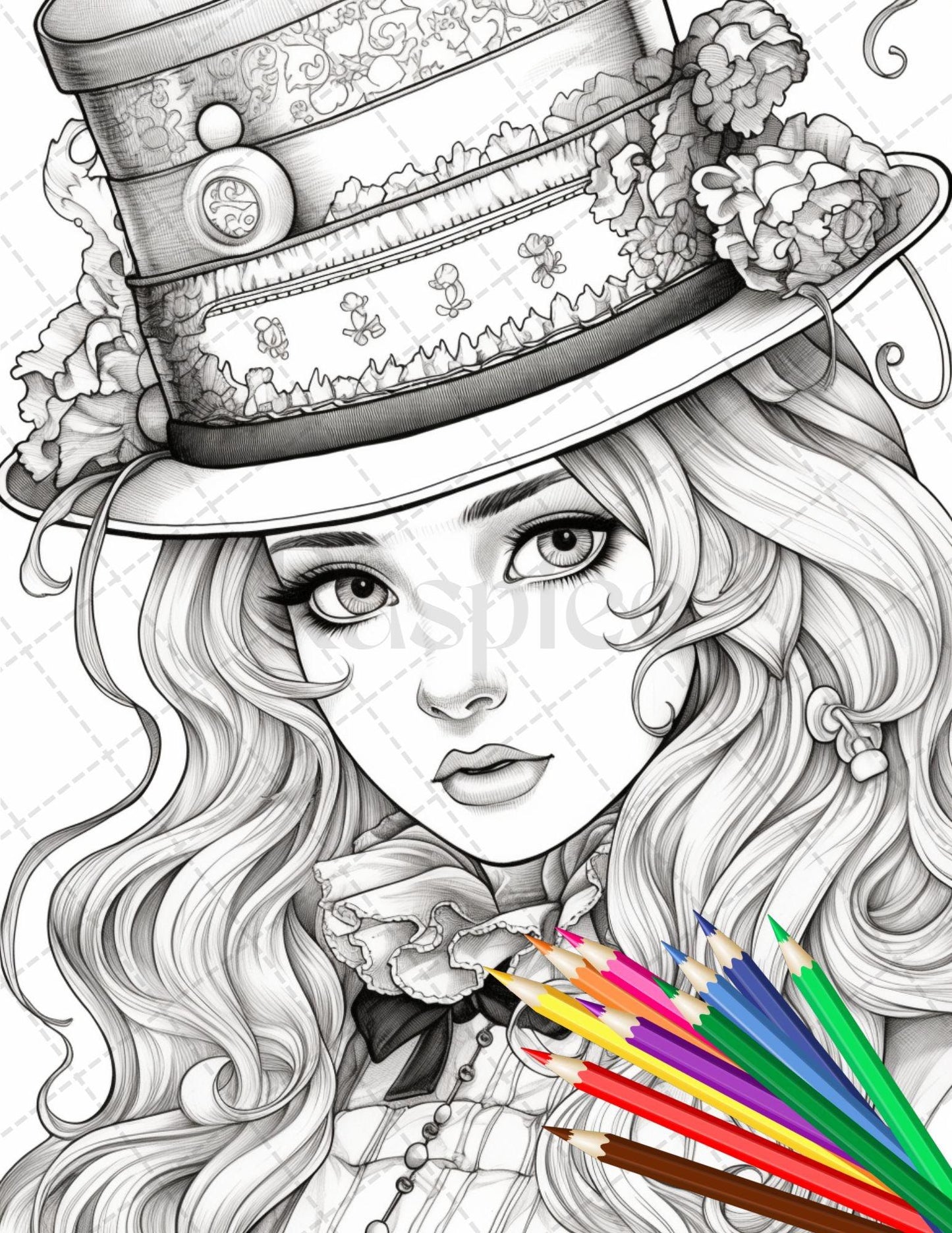 36 Beautiful Victorian Girls Coloring Pages Printable for Adults, Grayscale Coloring Page, PDF File Instant Download