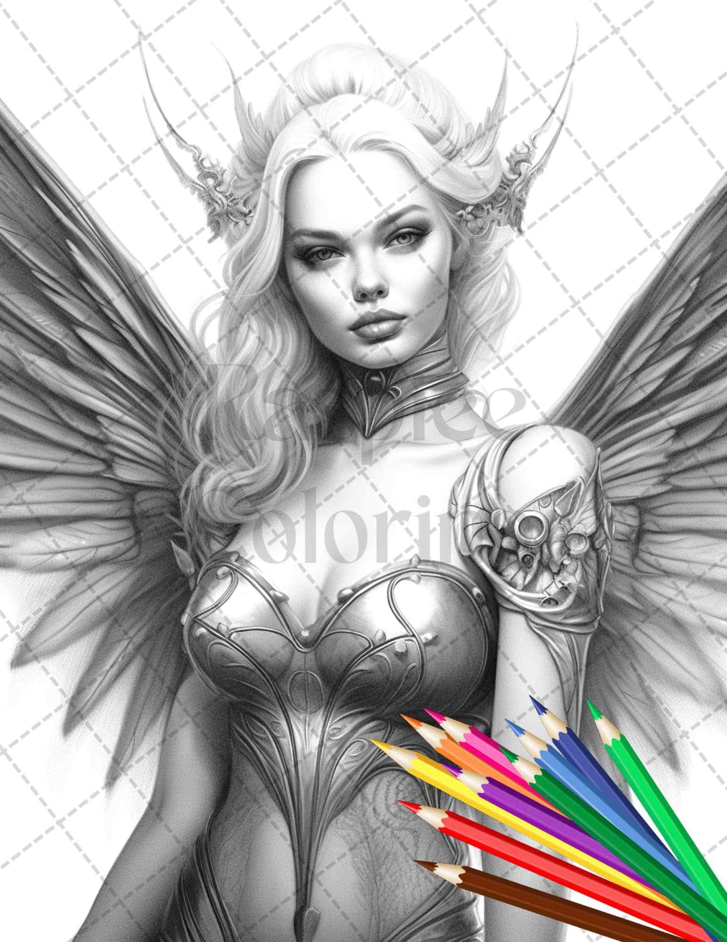 Beautiful Dark Fairy Grayscale Coloring Pages Printable for Adults, PDF File Instant Download