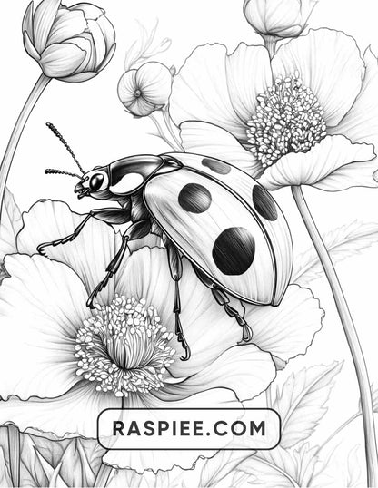 Insects and Flowers Adult Coloring Pages