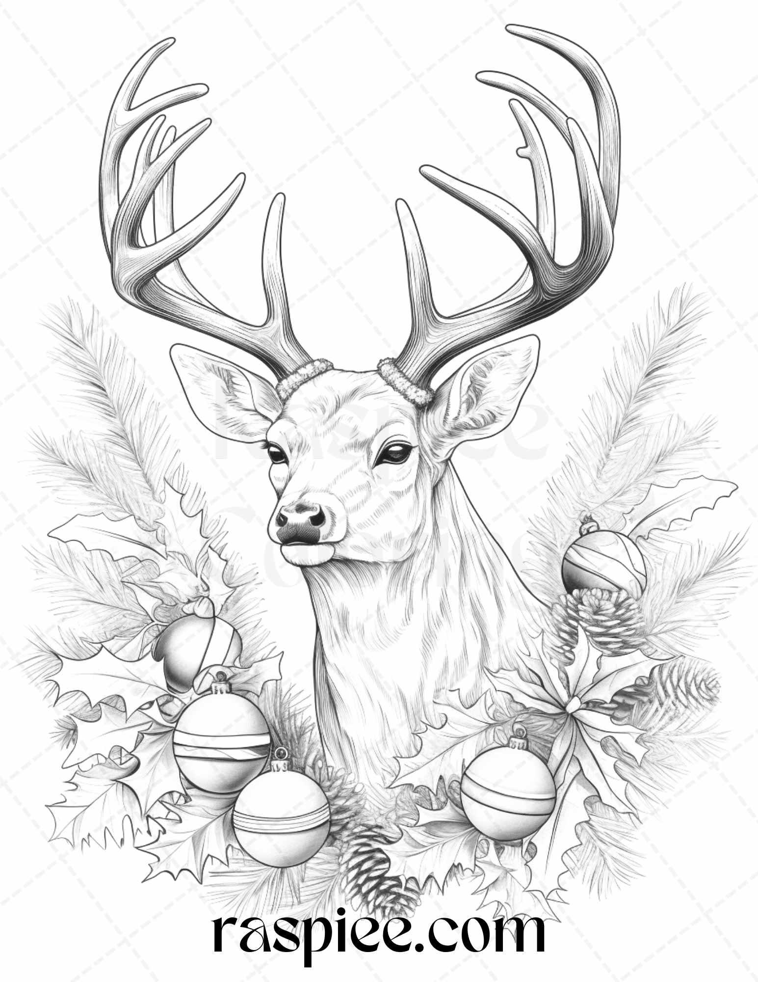 70 Christmas Animals Grayscale Coloring Pages Printable for Adults, PDF File Instant Download
