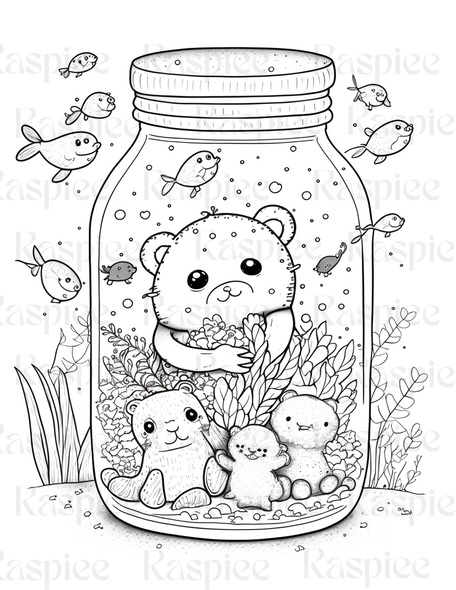 100 Animal in Jar Coloring Pages, Printable Coloring Pages for Kids and Adults, Printable PDF File Instant Download