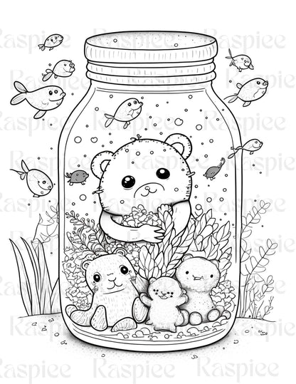 100 Animal in Jar Coloring Pages, Printable Coloring Pages for Kids and Adults, Printable PDF File Instant Download