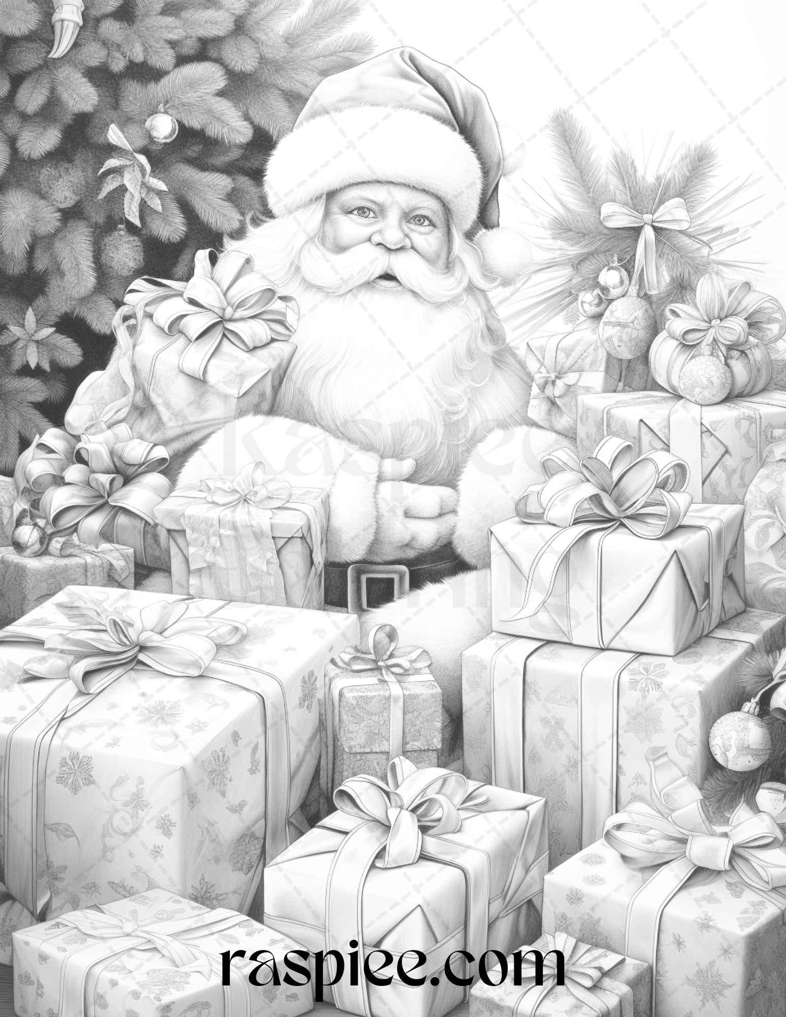90 Merry Christmas Grayscale Coloring Pages Printable for Adults, PDF File Instant Download