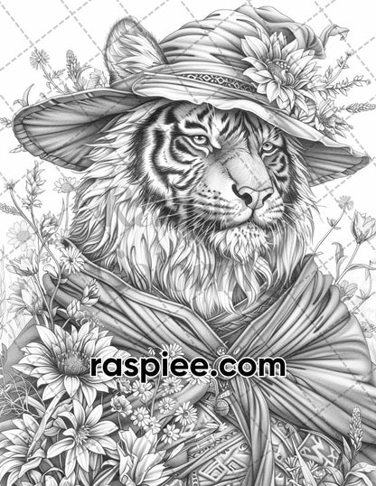 77 Wizard Animals Grayscale Adult Coloring Pages Printable PDF Instant Download