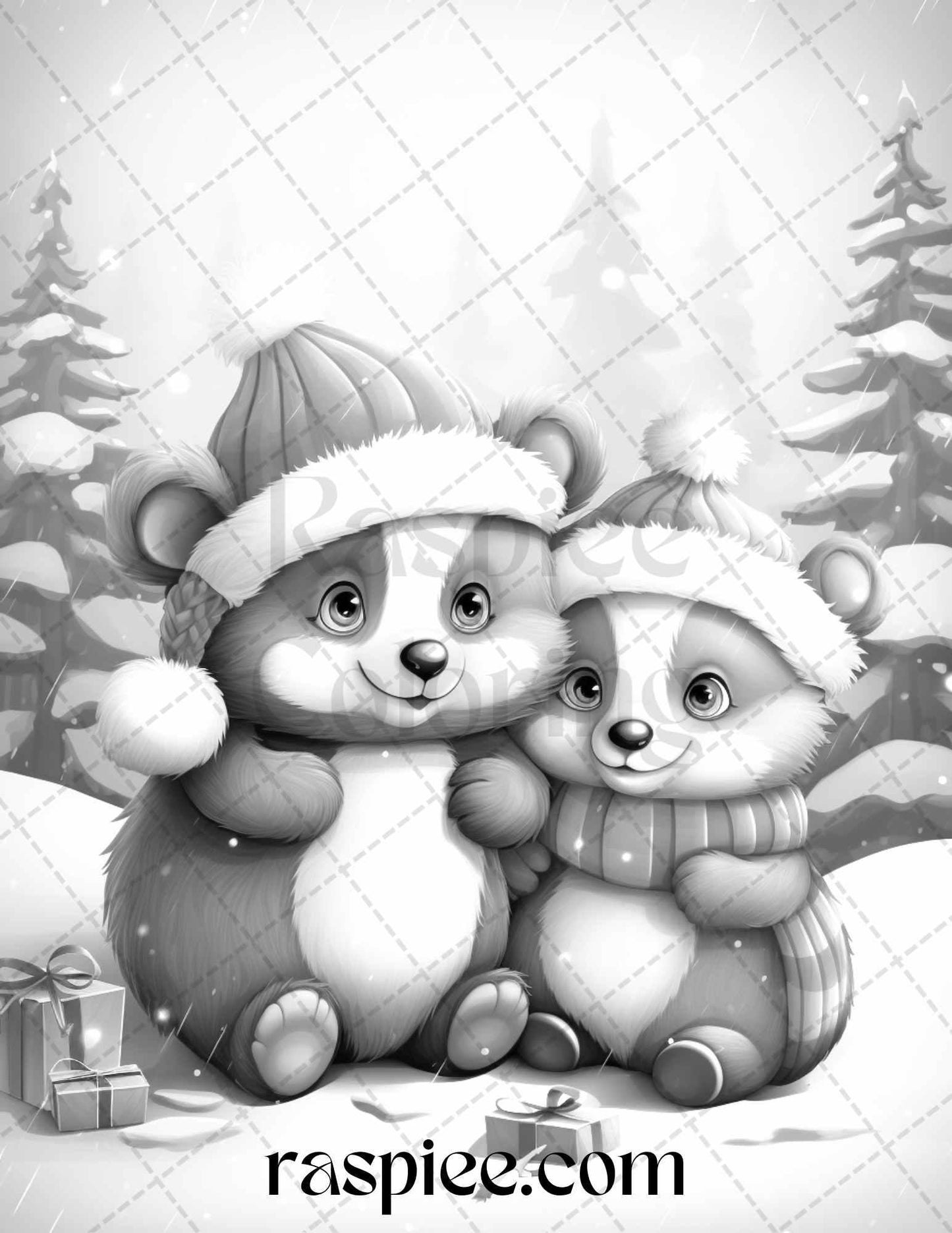 70 Christmas Critters Grayscale Coloring Pages Printable for Adults and Kids, PDF File Instant Download