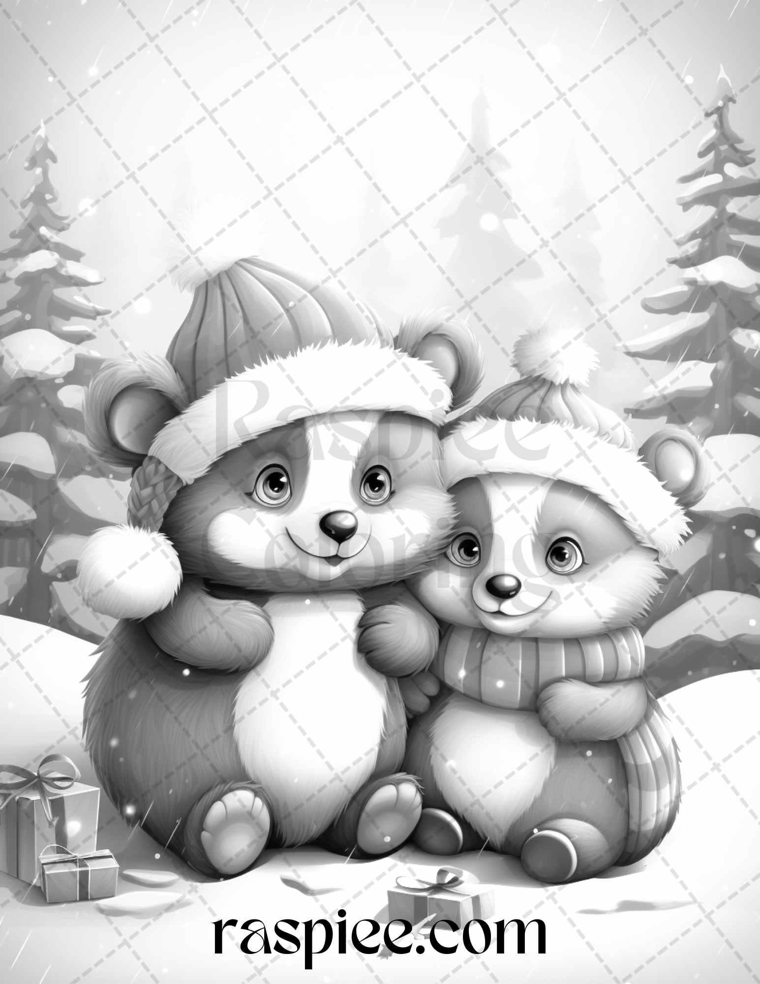70 Christmas Critters Grayscale Coloring Pages Printable for Adults and Kids, PDF File Instant Download