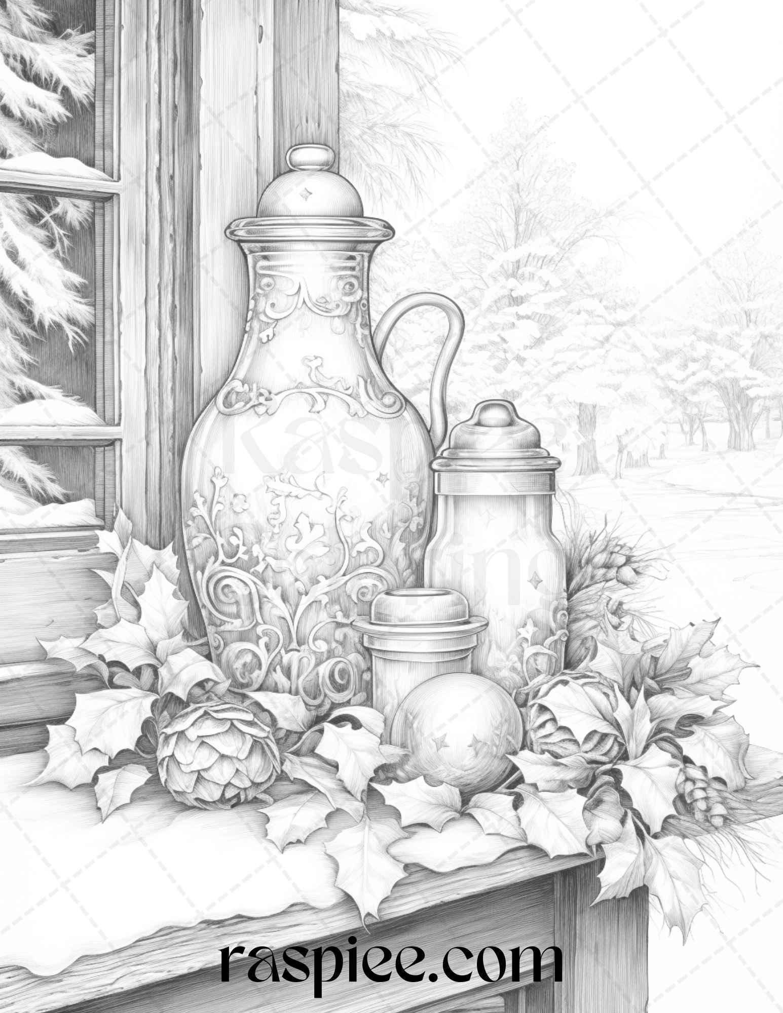90 Merry Christmas Grayscale Coloring Pages Printable for Adults, PDF File Instant Download