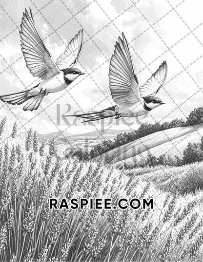 Flowers and Birds Adult Coloring Pages Printable PDF Instant Download