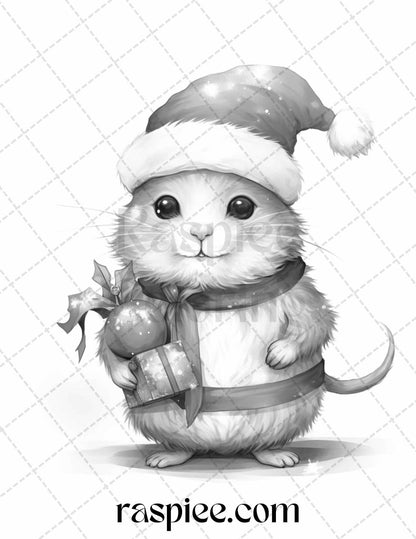 70 Christmas Critters Grayscale Coloring Pages Printable for Adults and Kids, PDF File Instant Download