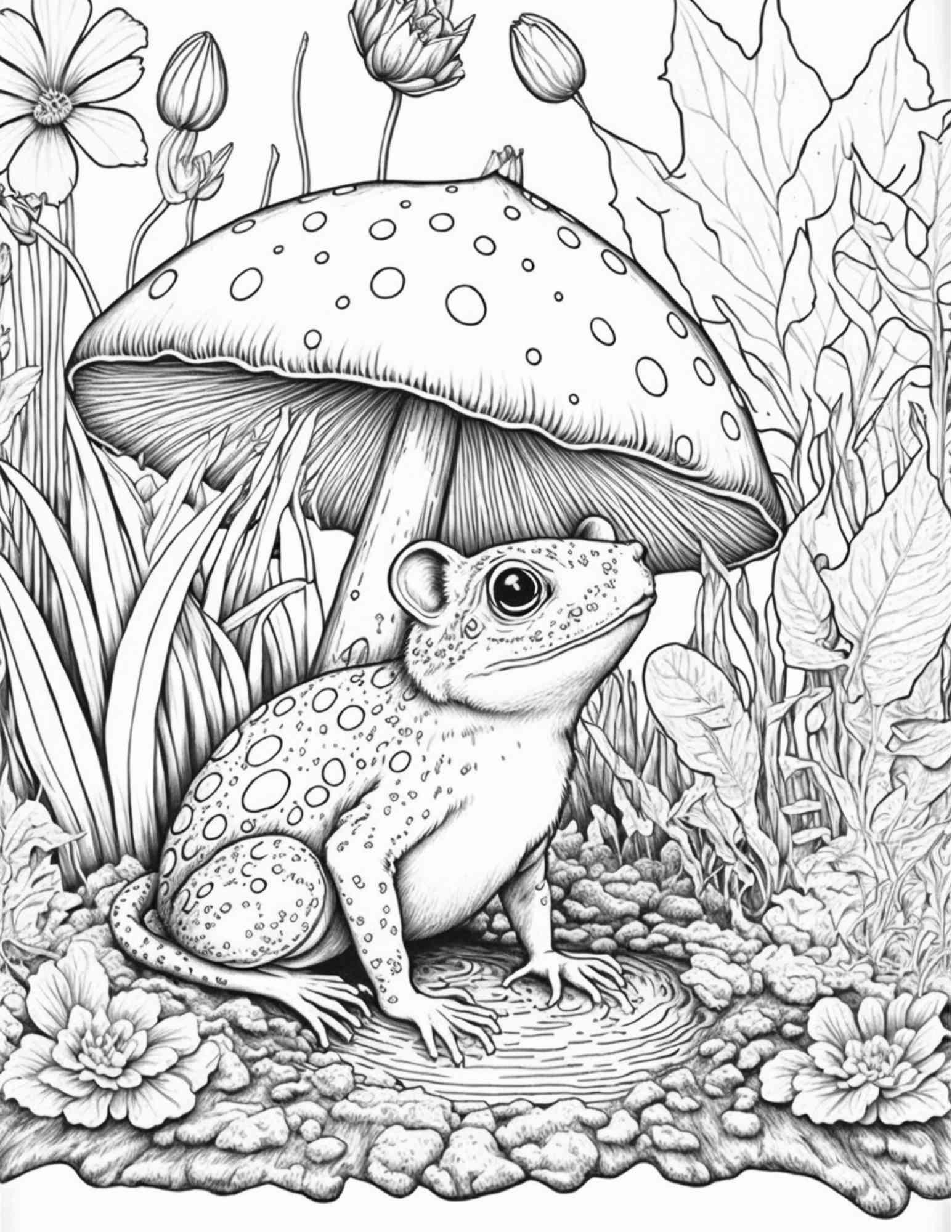 100 Mushroom Forest Coloring Pages Printable for Adults and Kids, Grayscale Coloring Book, Printable PDF File Instant Download