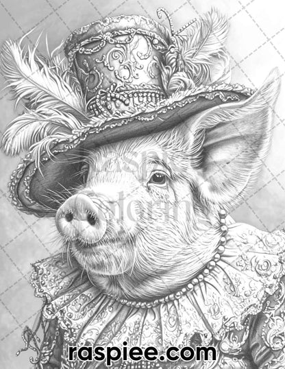 90 Mardi Gras Animals Grayscale Adult Coloring Pages, Printable PDF Instant Download