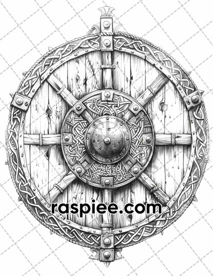87 Viking Tattoos Grayscale Adult Coloring Pages Printable PDF Instant Download