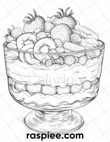 77 Christmas Desserts Grayscale Coloring Pages for Adults, Printable PDF Instant Download