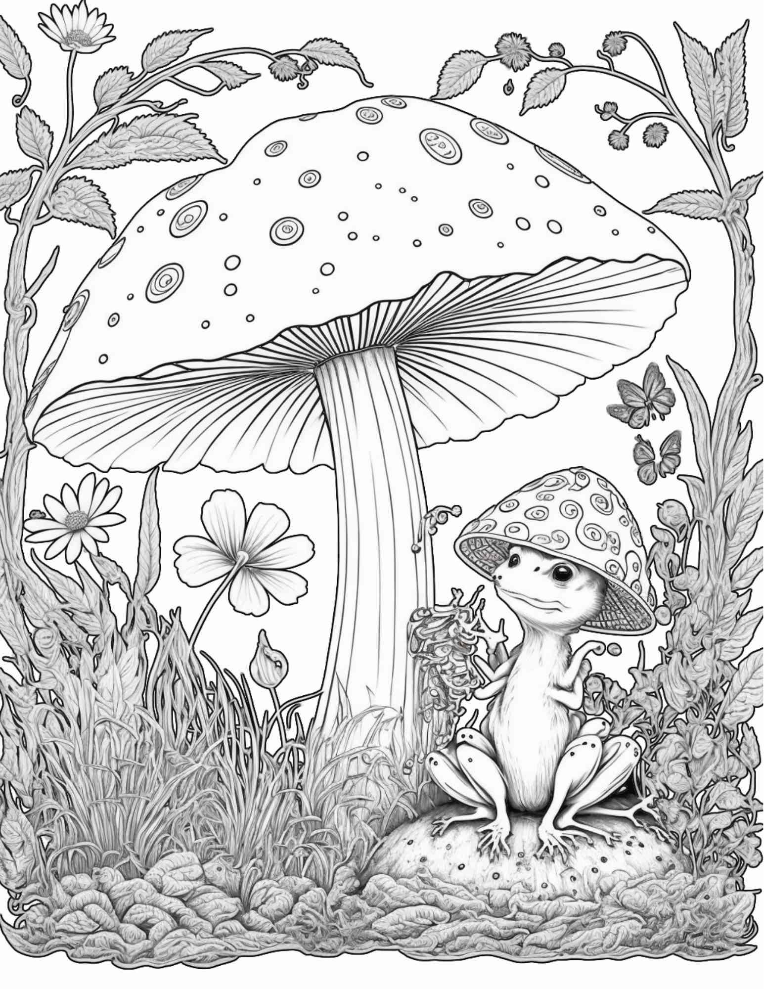 100 Mushroom Forest Coloring Pages Printable for Adults and Kids, Grayscale Coloring Book, Printable PDF File Instant Download