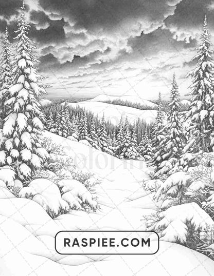 82 Winter Landscapes Adult Coloring Pages