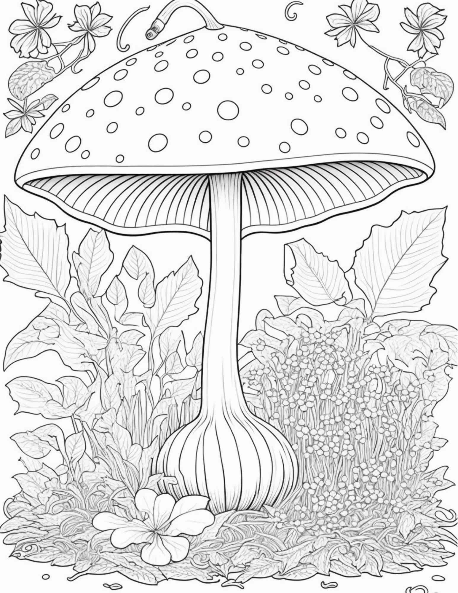 100 Mushroom Forest Coloring Pages Printable for Adults and Kids, Grayscale Coloring Book, Printable PDF File Instant Download