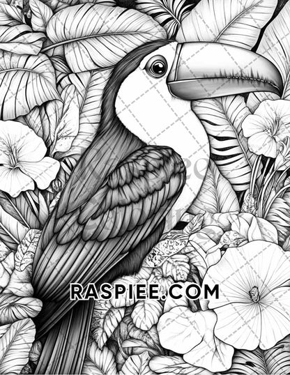 Flowers and Birds Adult Coloring Pages Printable PDF Instant Download