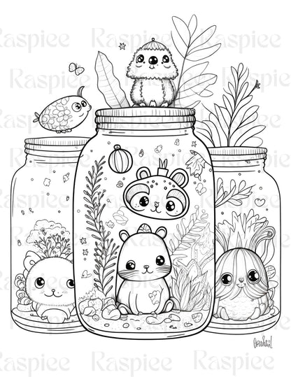 100 Animal in Jar Coloring Pages, Printable Coloring Pages for Kids and Adults, Printable PDF File Instant Download