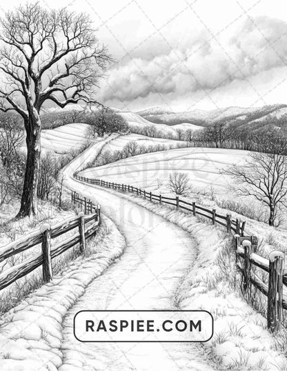 82 Winter Landscapes Adult Coloring Pages