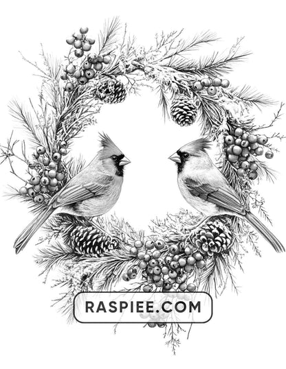 72 Christmas Wreaths Adult Coloring Pages