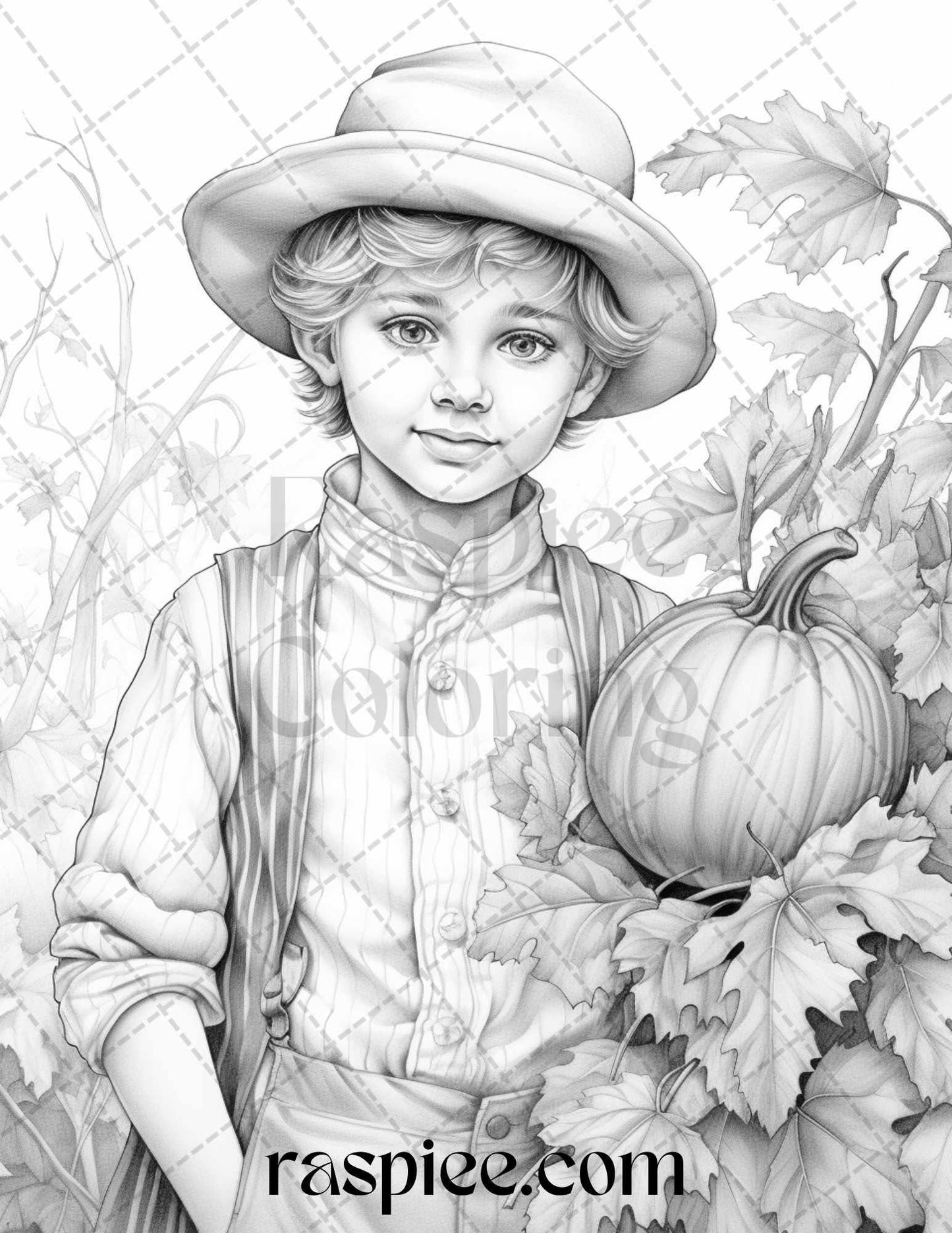 60 Victorian Autumn Portrait Grayscale Coloring Pages Printable for Adults, PDF File Instant Download