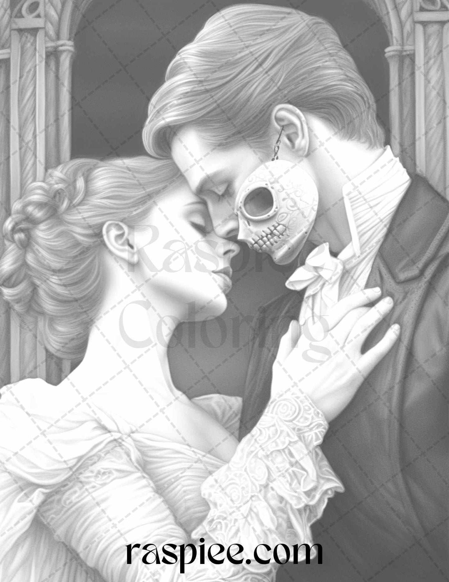 Phantom of the Opera Grayscale Coloring Pages Printable for Adults, PDF File Instant Download