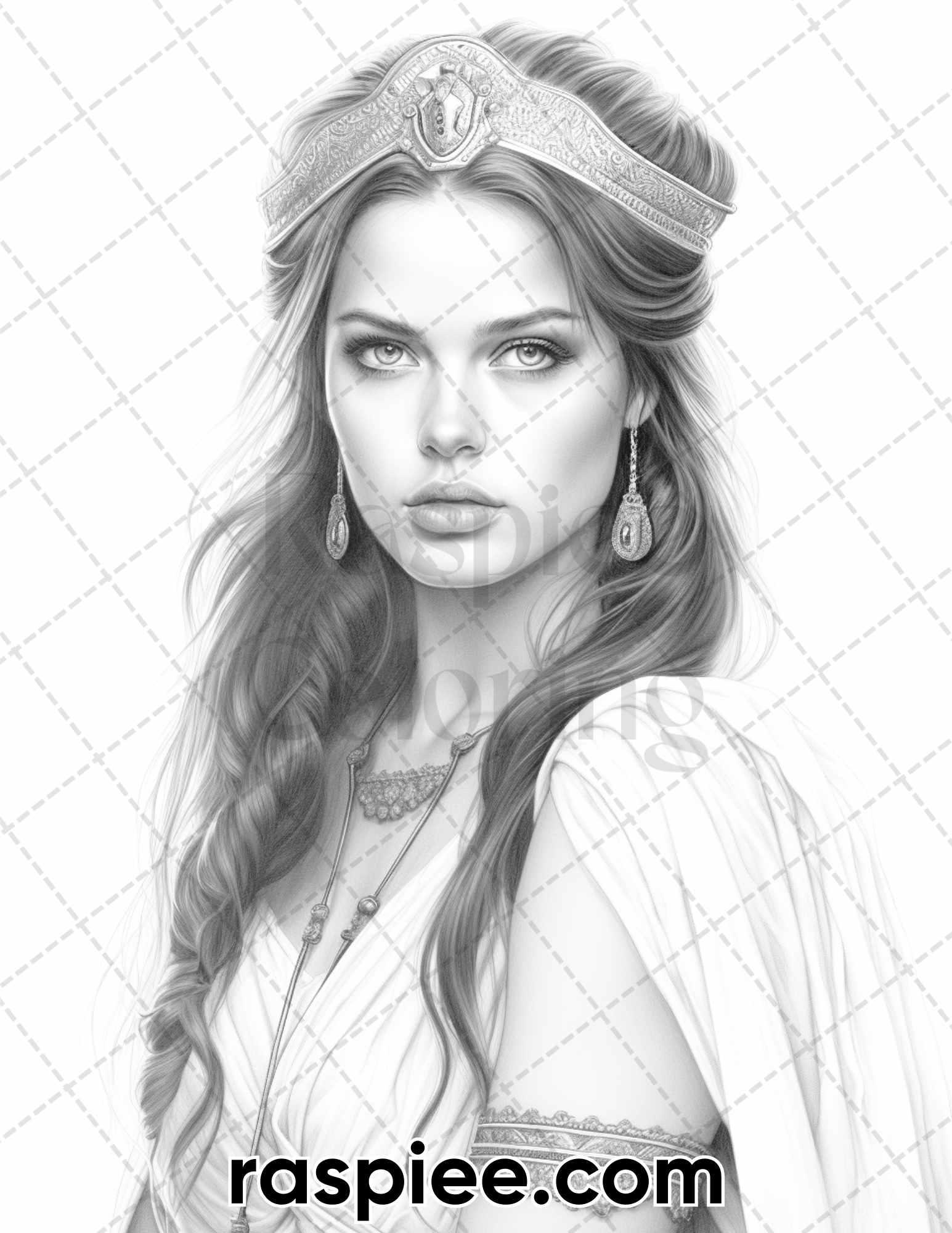 60 Ancient Greece Women Grayscale Coloring Pages for Adults, Printable PDF Instant Download