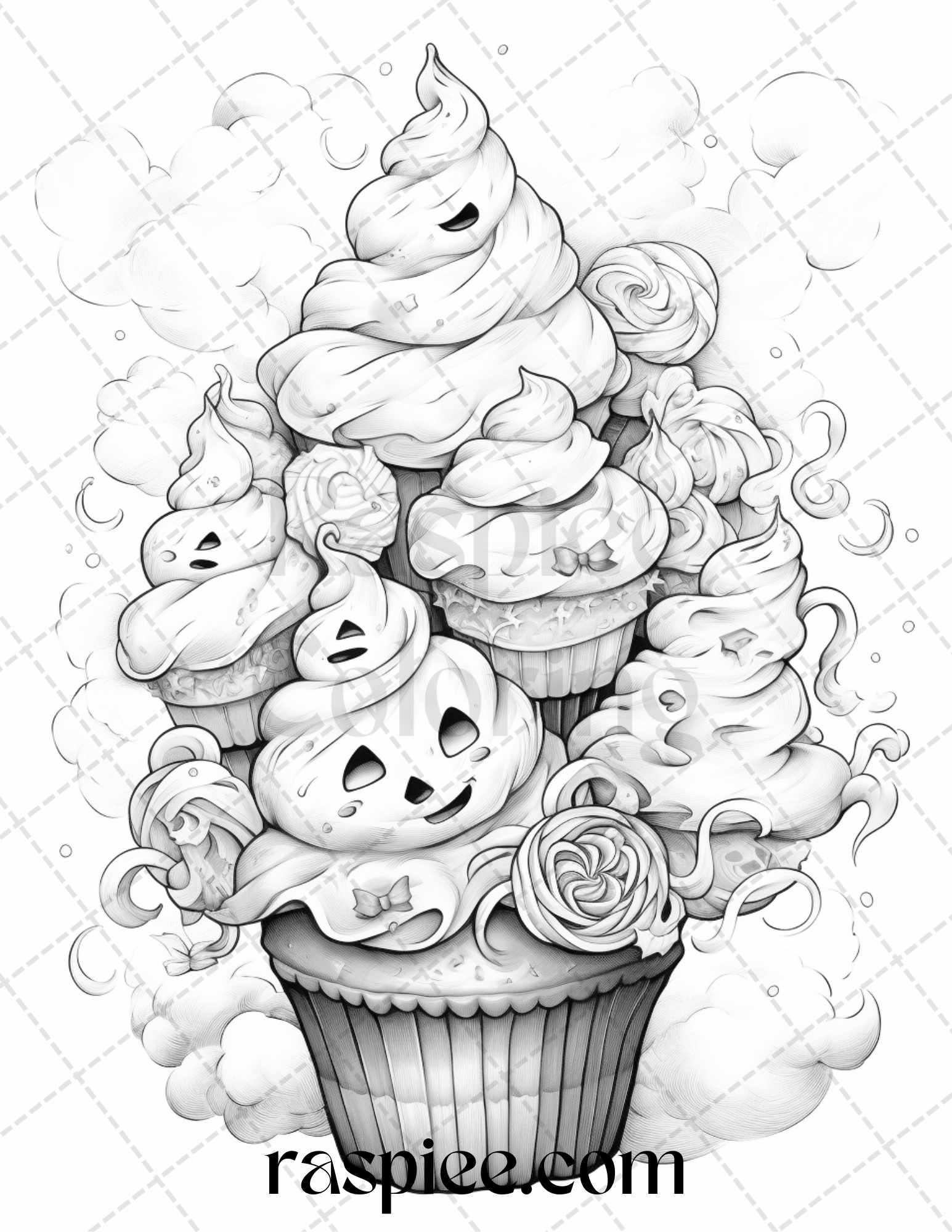 68 Halloween Spooky Desserts Grayscale Coloring Pages Printable for Adults, PDF File Instant Download