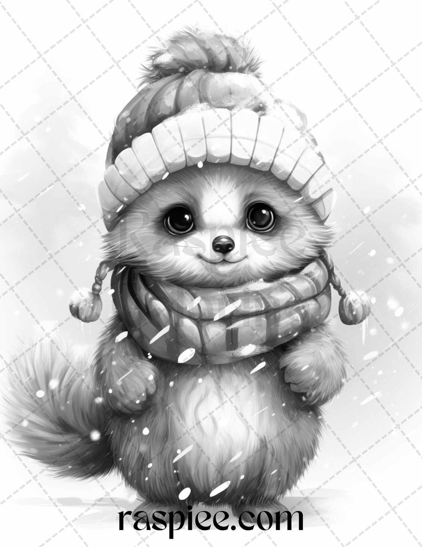 70 Christmas Critters Grayscale Coloring Pages Printable for Adults and Kids, PDF File Instant Download