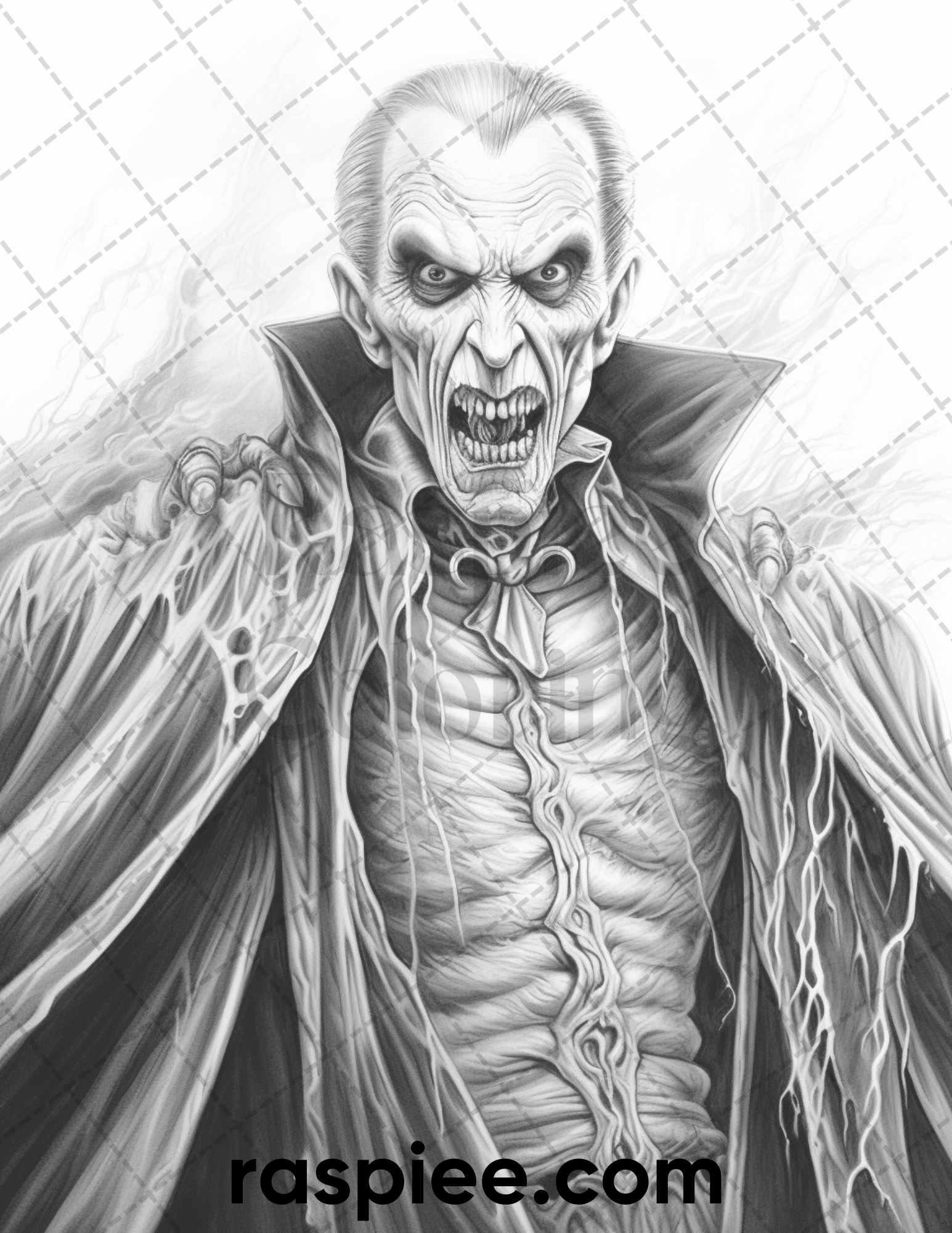 50 Count Dracula Grayscale Coloring Pages Printable for Adults, PDF File Instant Download