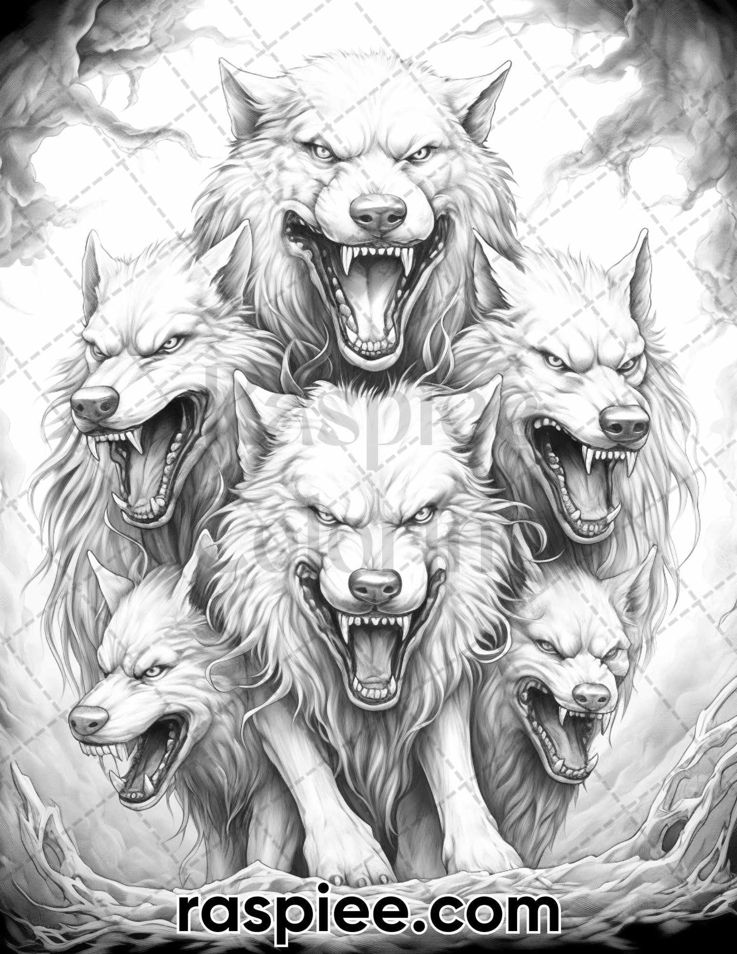 60 Mythical Creatures Grayscale Coloring Pages for Adults, Printable PDF Instant Download