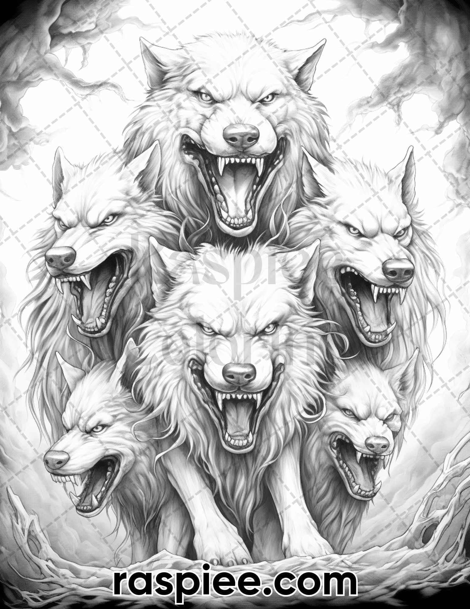 60 Mythical Creatures Grayscale Coloring Pages for Adults, Printable PDF Instant Download