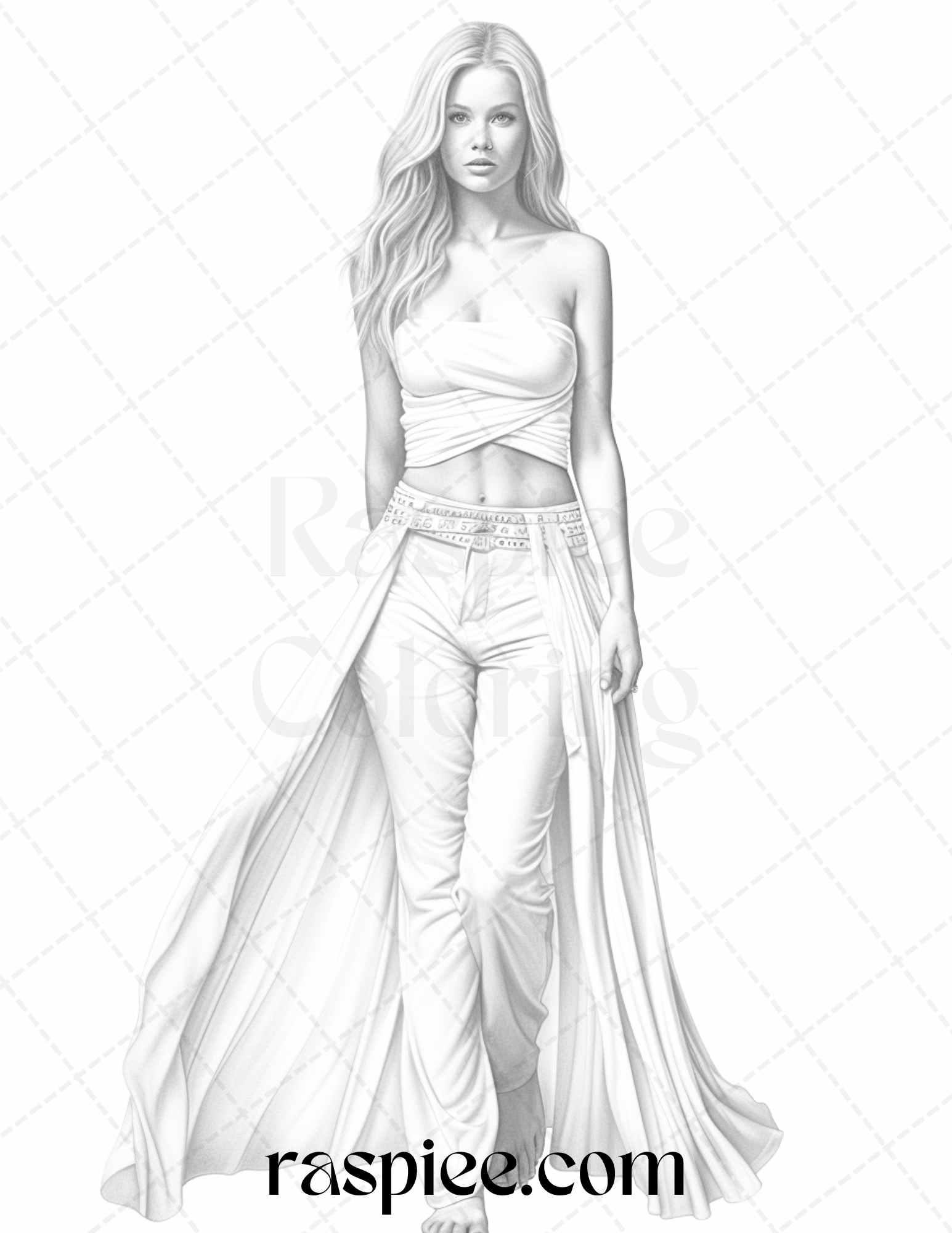 Fashion Show Grayscale Coloring Pages Printable for Adults, PDF File Instant Download