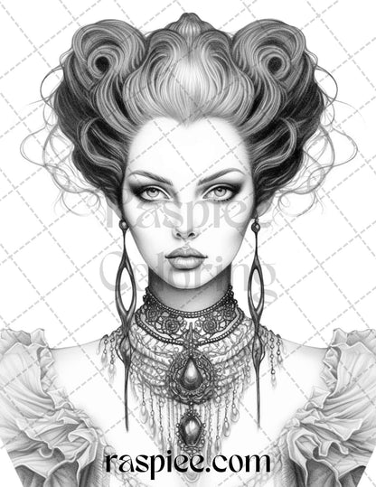 Bewitching Vampires Grayscale Coloring Pages Printable for Adults, PDF File Instant Download