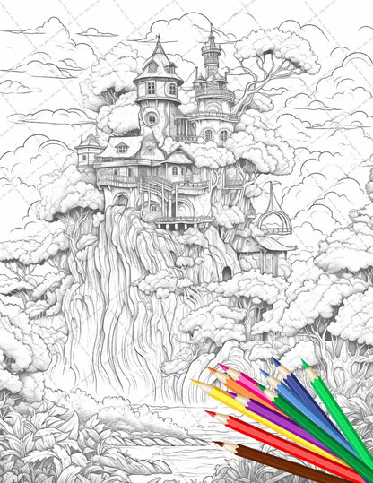 110 Enchanted Treehouse Coloring Book Printable for Adults, Grayscale Coloring Page, PDF File Instant Download