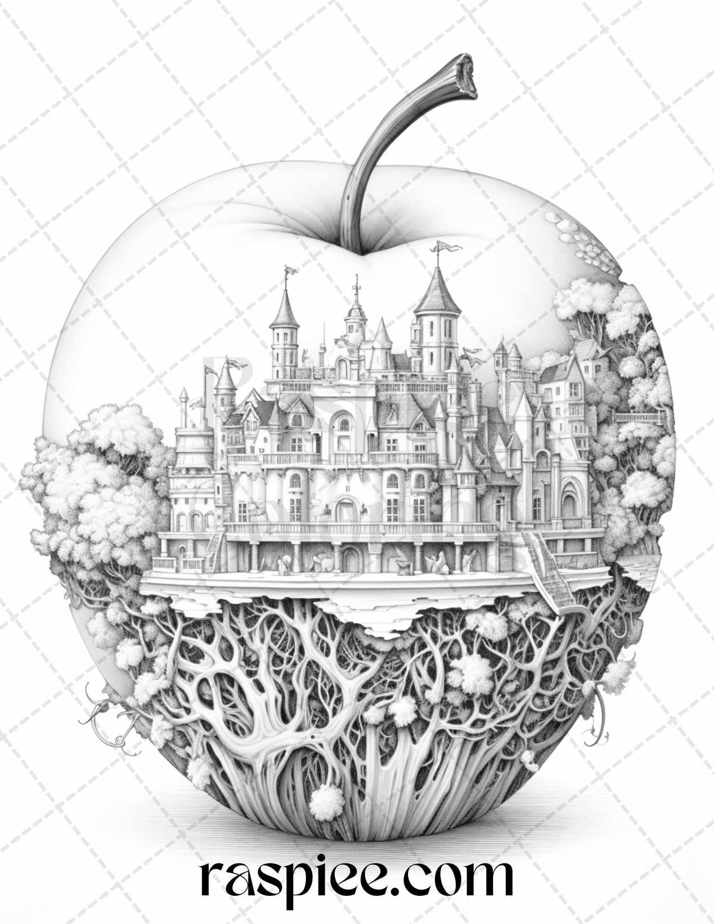 60 Miniworld in the Apple Grayscale Coloring Pages Printable for Adults, PDF File Instant Download