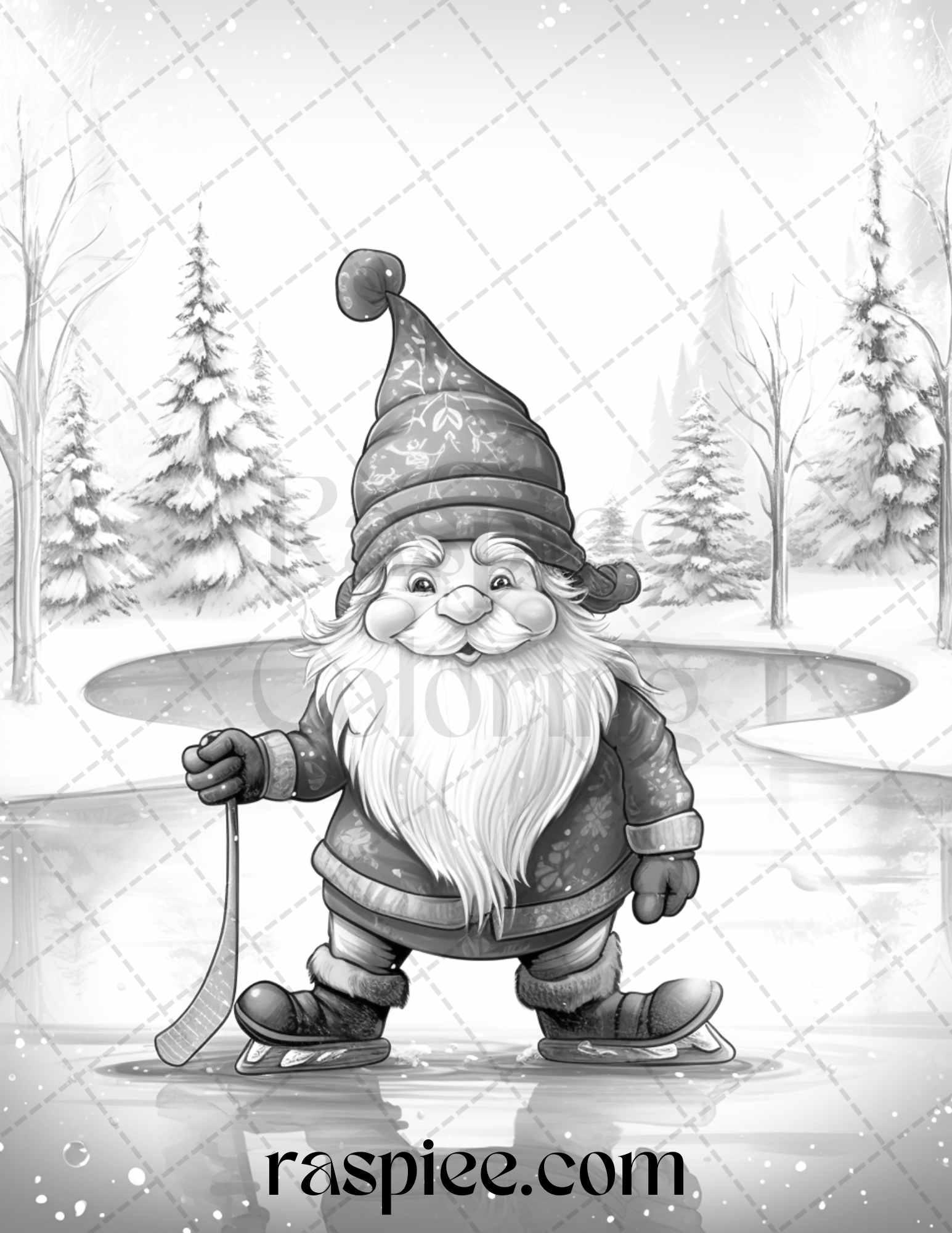 60 Christmas Gnomes Grayscale Coloring Pages Printable for Adults and Kids, PDF File Instant Download