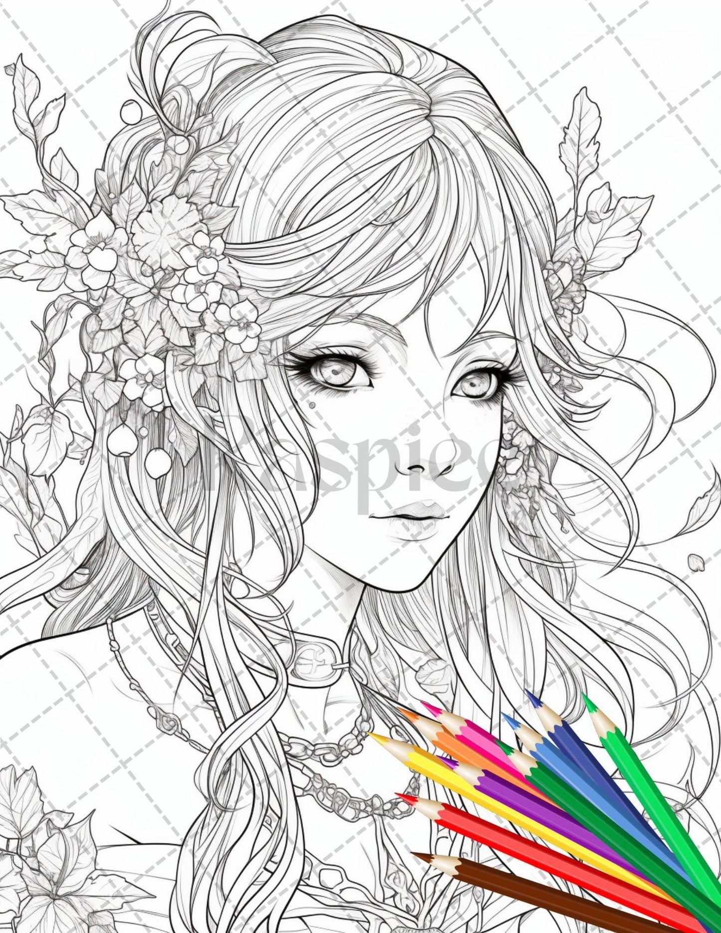 32 Anime Fairy Girl Printable Coloring Pages for Adults, Cute Fairy Grayscale Coloring Book, Printable PDF File Download