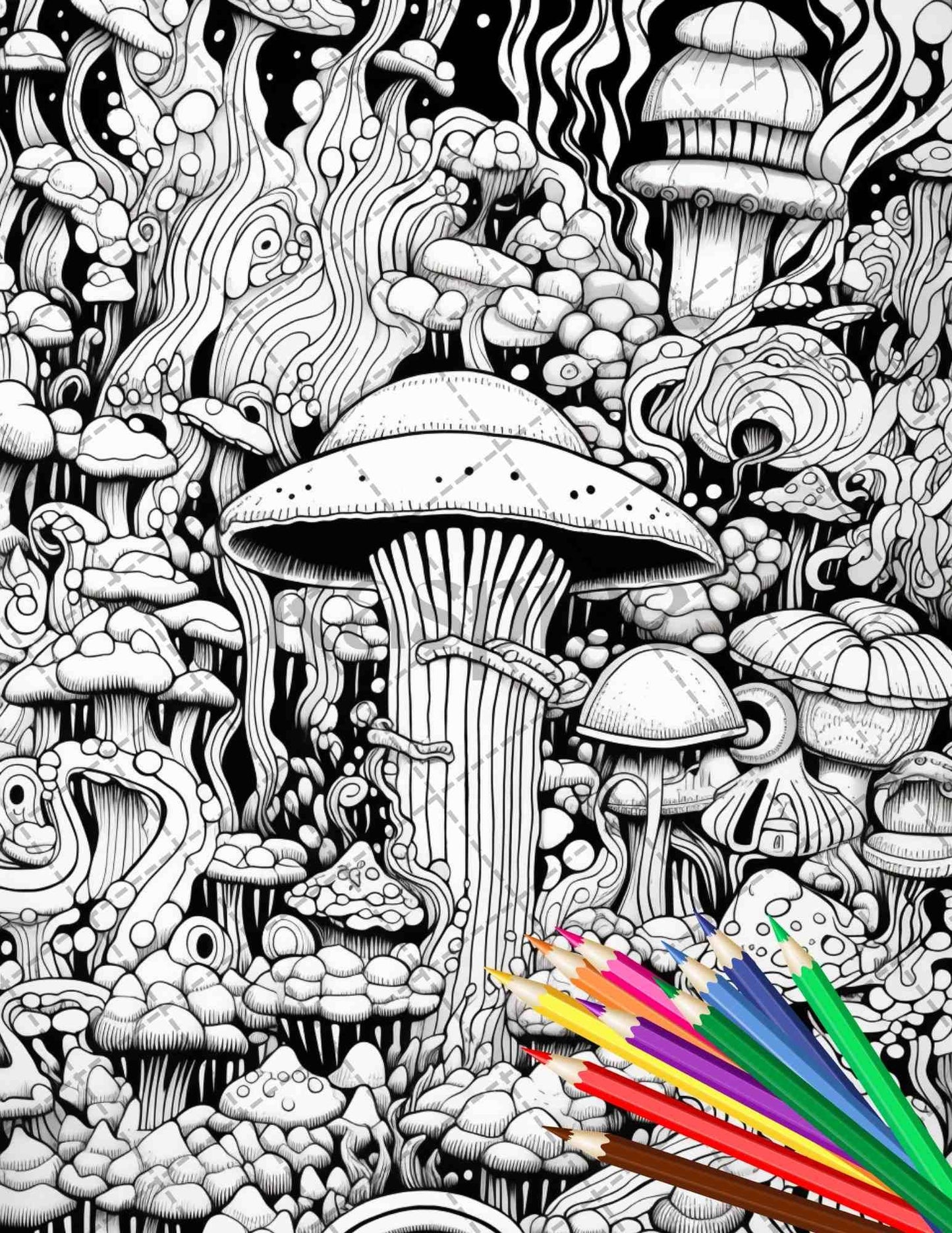 Psychedelic Trippy Coloring Book Printable for Adults, Grayscale Coloring Page, PDF File Instant Download