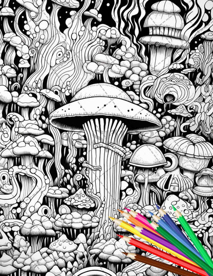 Psychedelic Trippy Coloring Book Printable for Adults, Grayscale Coloring Page, PDF File Instant Download