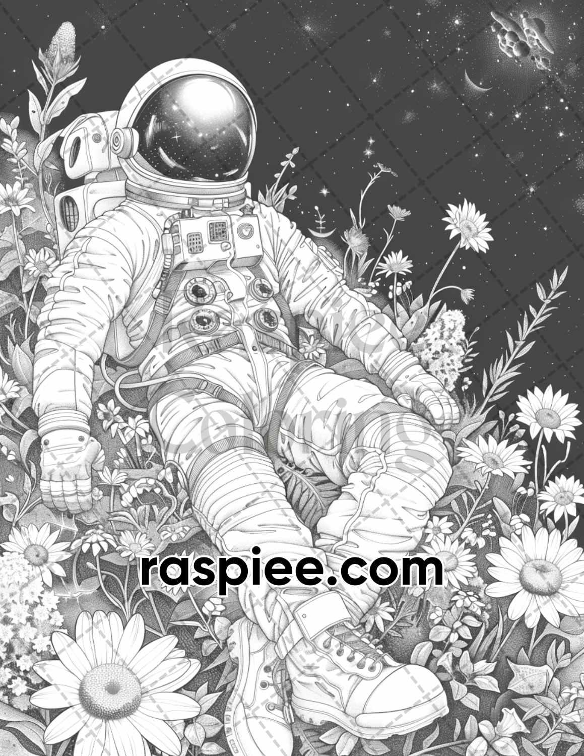 65 Fantasy Astronaut Grayscale Adult Coloring Pages, Printable PDF Instant Download