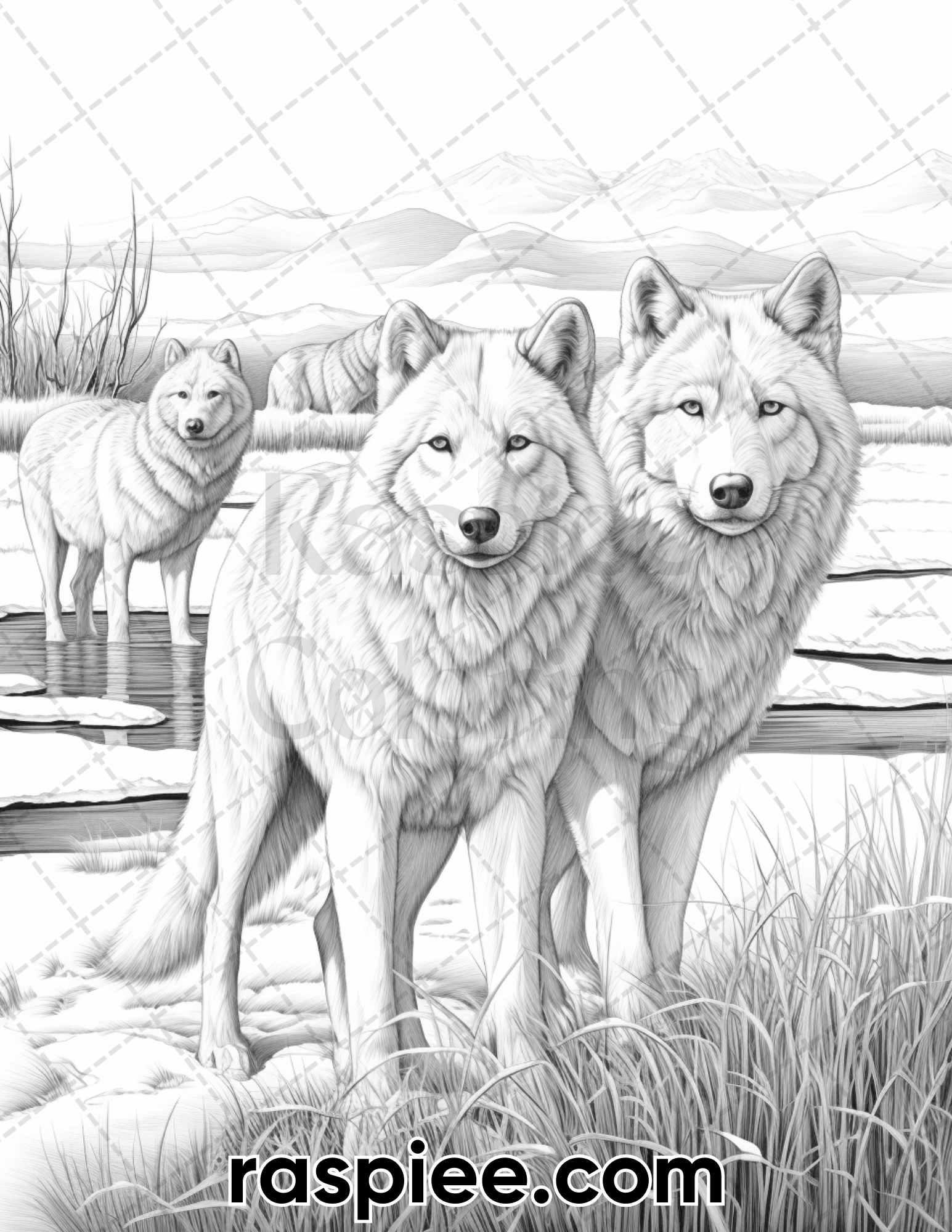 55 Winter Wildlife Grayscale Coloring Pages for Adults, Printable PDF Instant Download