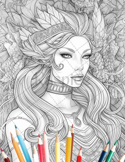 35 Beautiful Printable Elf Girls Coloring Book for Adults, Grayscale Coloring Page, PDF File Instant Download