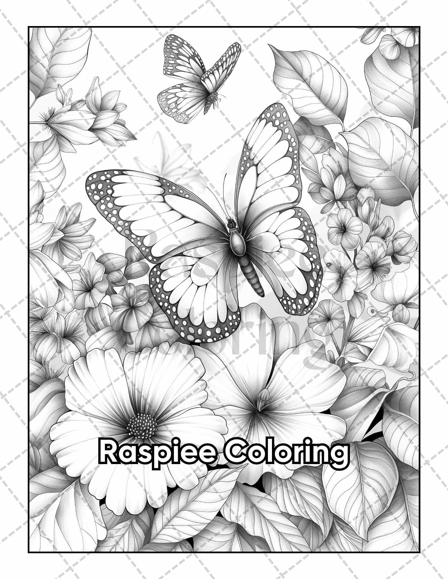 50 Butterflies & Flowers Grayscale Adult Coloring Pages Printable PDF Instant Download