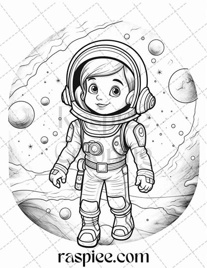 50 Cute Astronaut Adventures Coloring Pages Printable for Kids, PDF File Instant Download