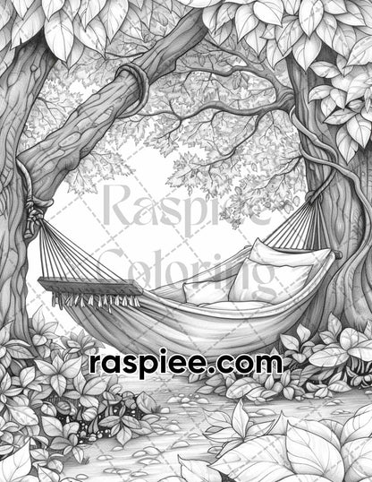 62 Relaxing Summer Grayscale Adult Coloring Pages Printable PDF Instant Download