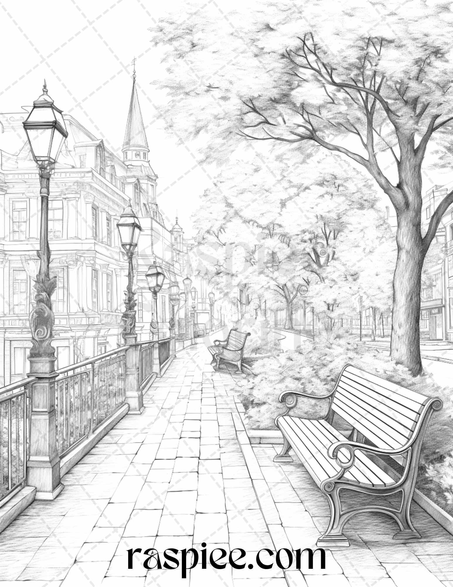 Autumn Scenery Grayscale Coloring Pages Printable for Adults, PDF File Instant Download