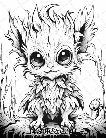 50 Halloween Scary Animals Grayscale Coloring Pages Printable for Adults, PDF File Instant Download